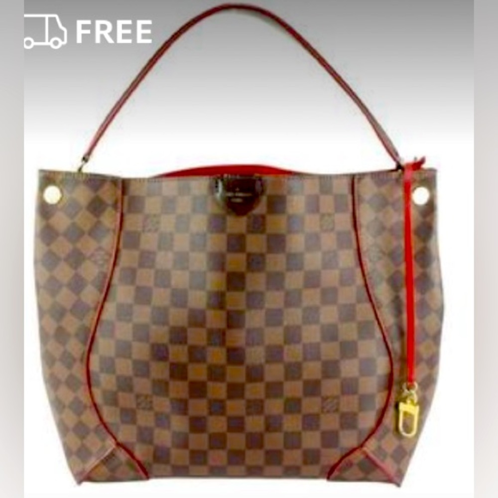 Louis Vuitton Red Damier Ebene Caissa Hobo Bag